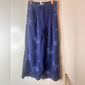 Johnny Was Bijou High Slit Embroidered Pants in Blue Wide Leg